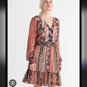 Dex Banded Waist Floral Flounce Hem Rust Dress Sz Xl